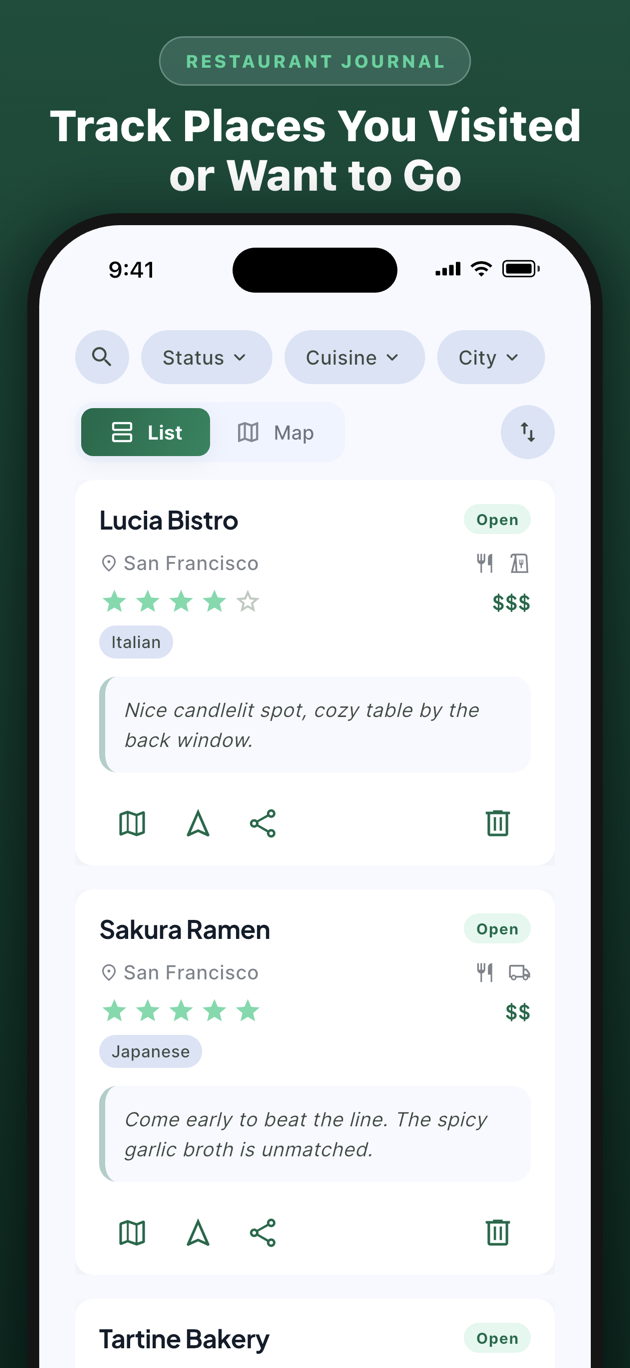 Dinny Restaurant Journal Screen