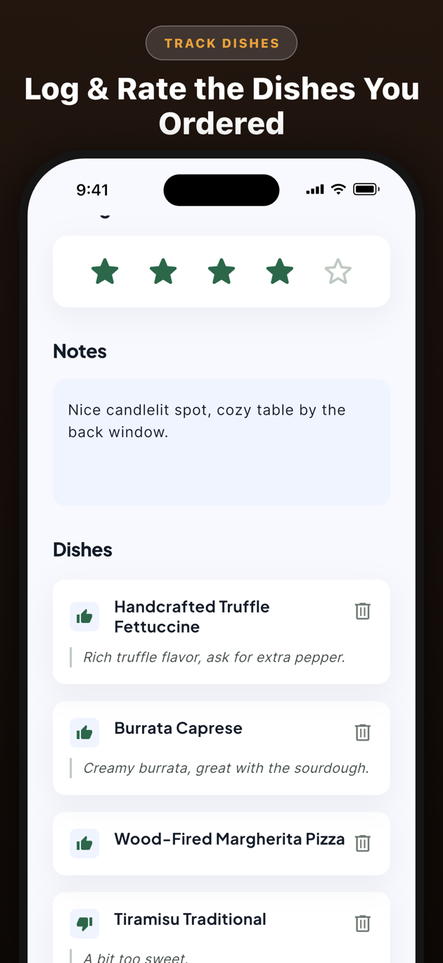 Log & Rate Dishes You Ordered